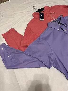 Lot of 2 IZOD Men's Tops NWT Quarter Zip Coral Pullover & Dress Shirt Purple XL